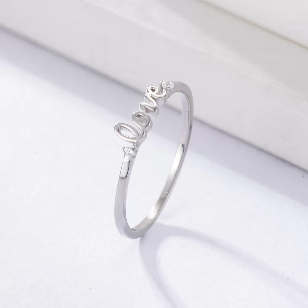 Love Script Thin Single Band Ring