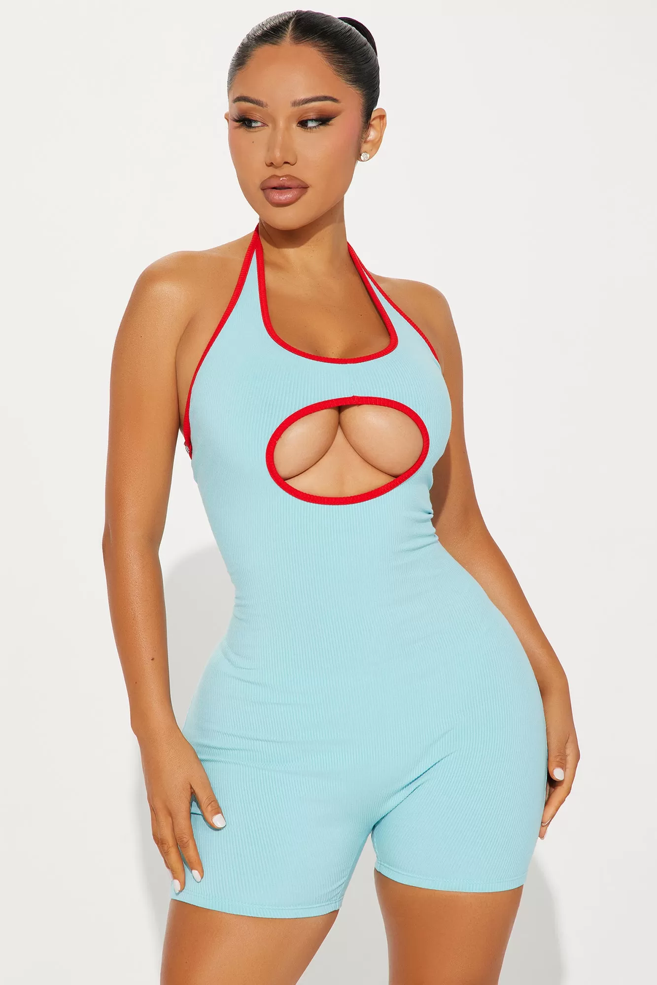 Marilyn Snatched Shortie Romper - Turquoise/combo