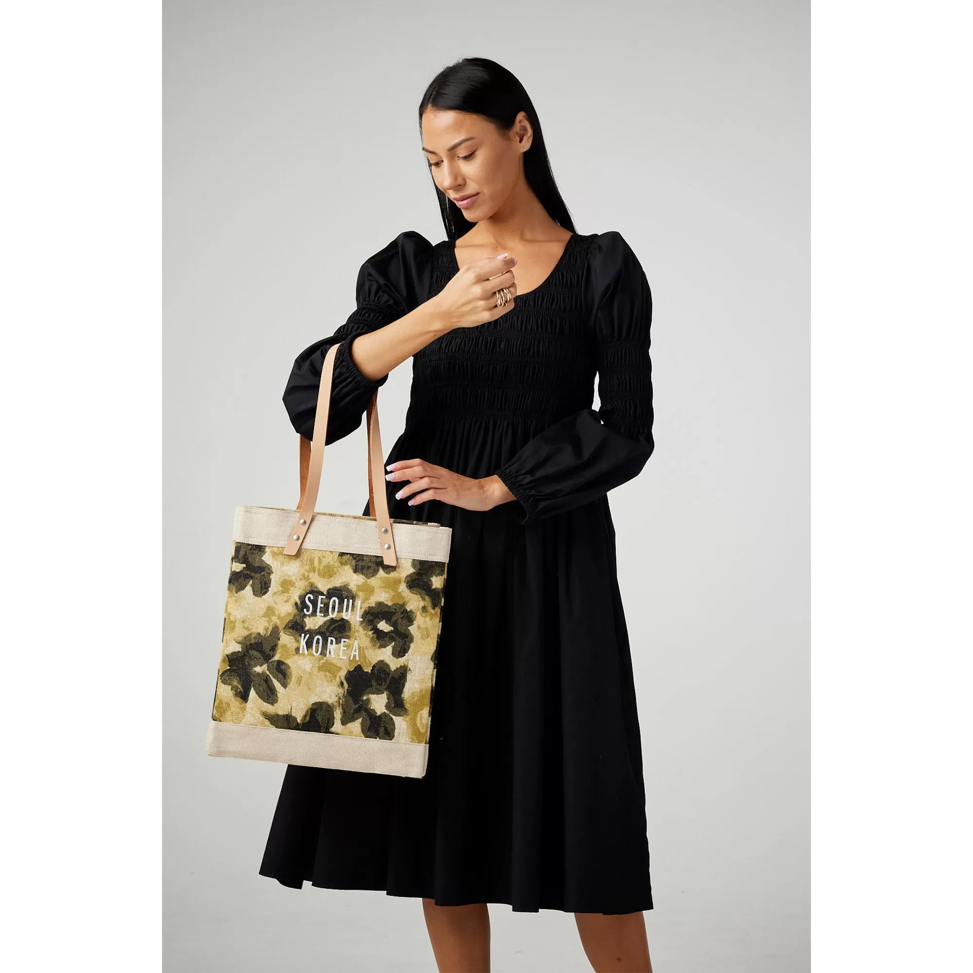 Market Tote in Khaki Bloom by Liesel Plambeck