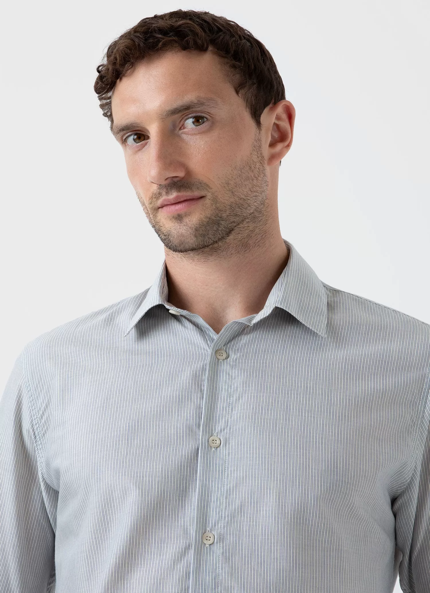 Men's Cotton Cashmere Shirt in Light Blue/White