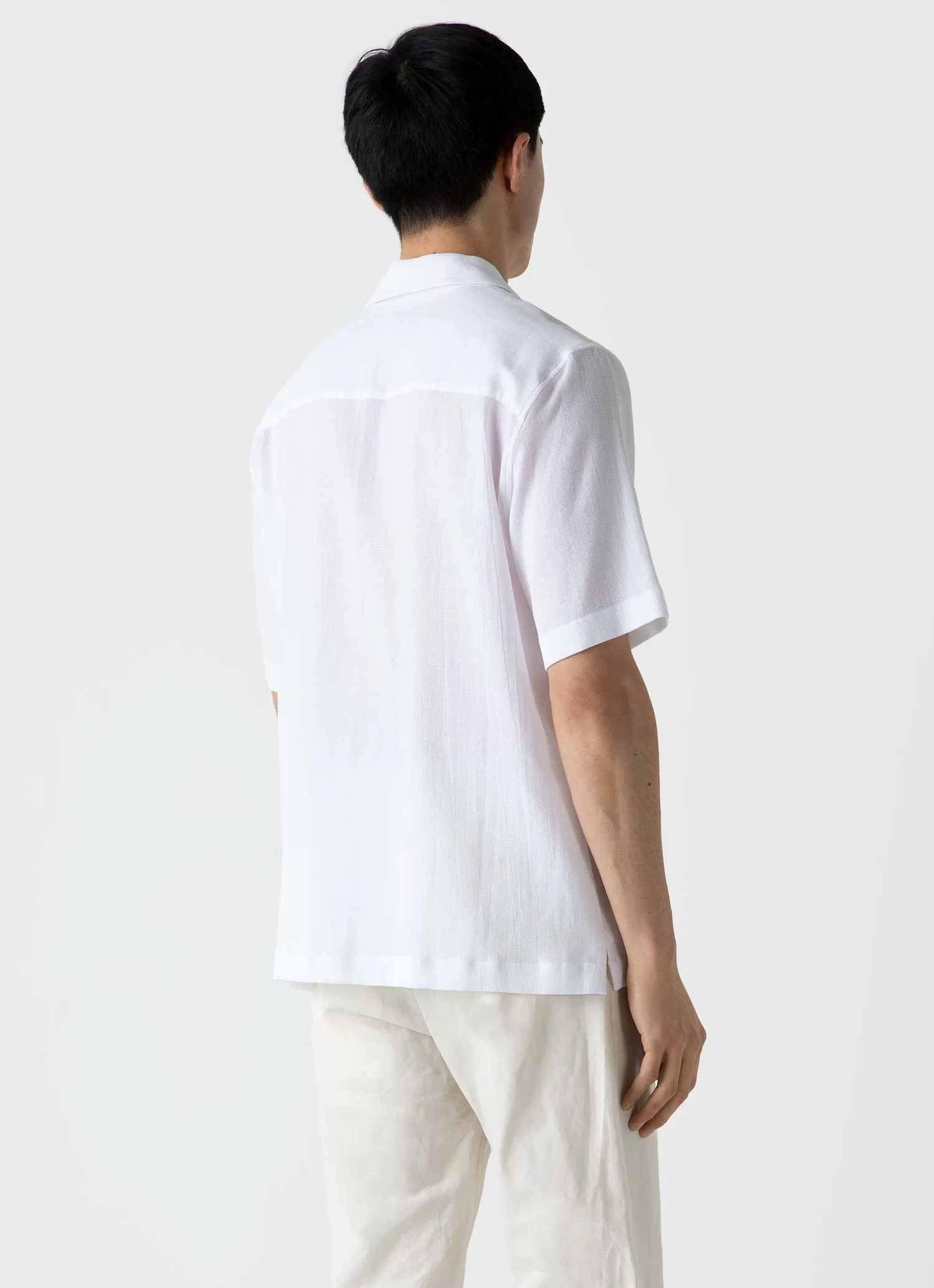 Men's Waffle Camp Collar Shirt in White