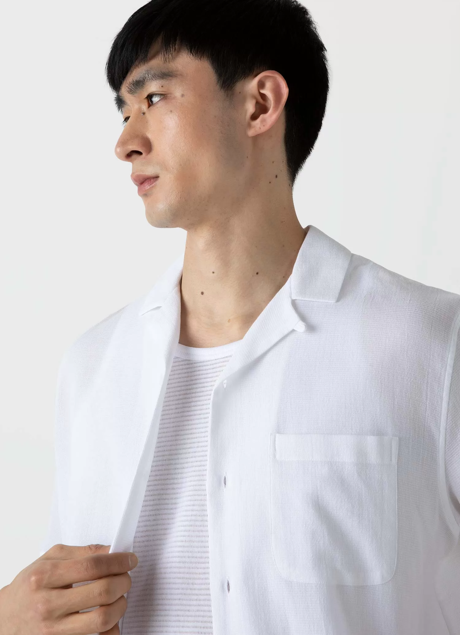 Men's Waffle Camp Collar Shirt in White