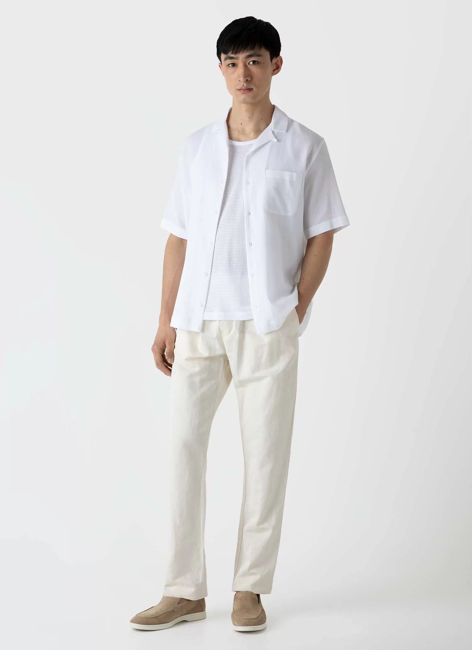 Men's Waffle Camp Collar Shirt in White