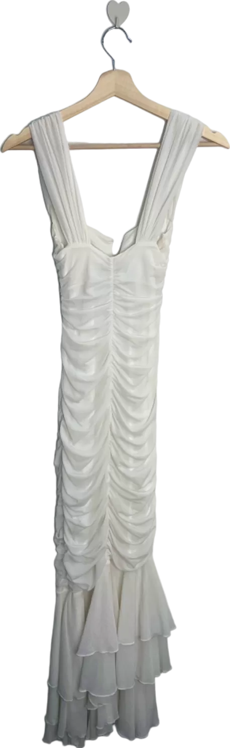 Michael Costello White Ruched Bodycon Dress UK 4