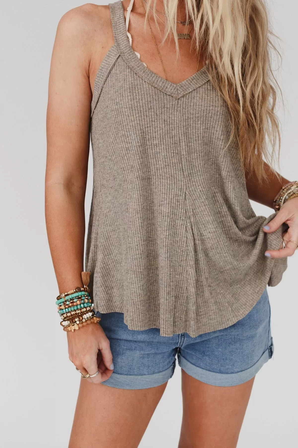 Mischa Rib Knit Tank Top - Mocha