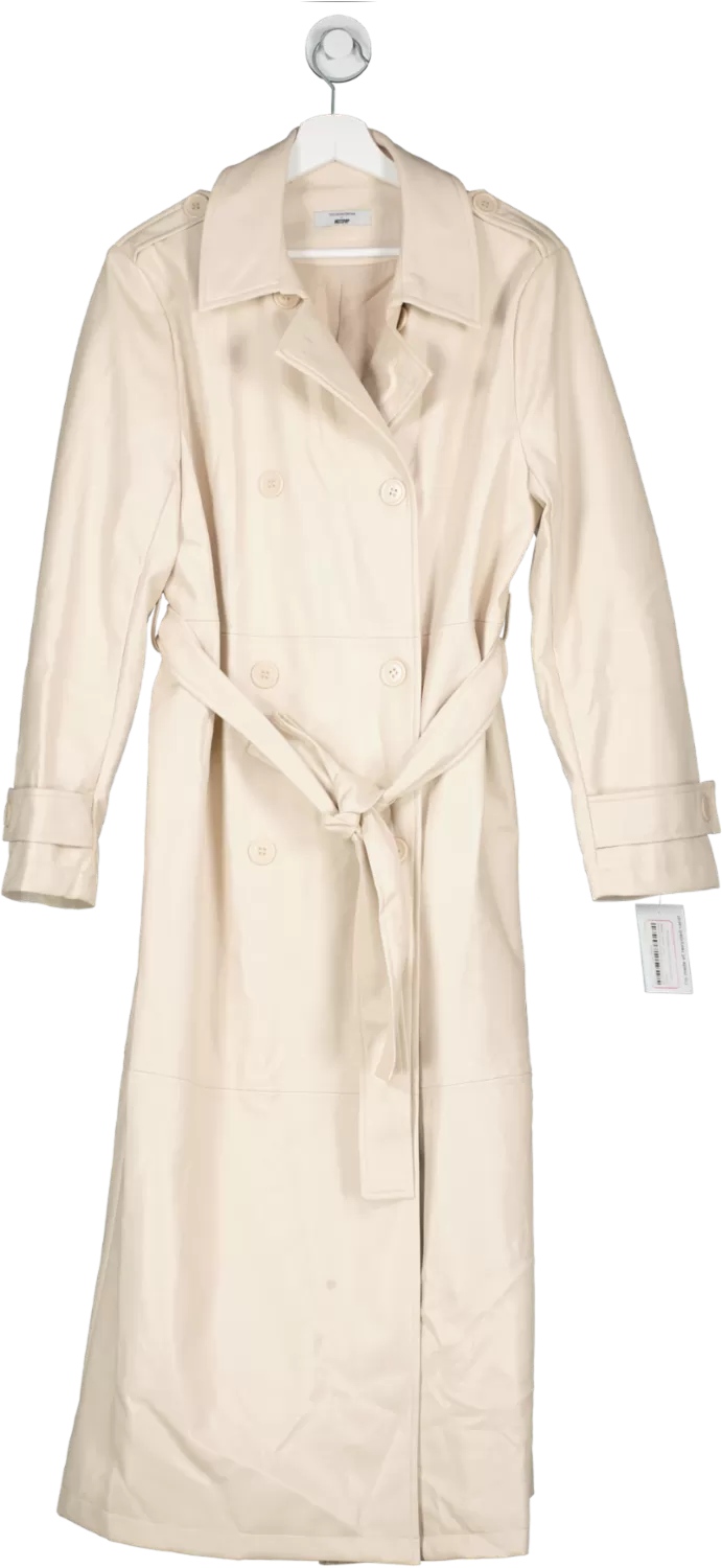 Misspap Cream Disco Daydream Leather Look Trench Coat UK 10