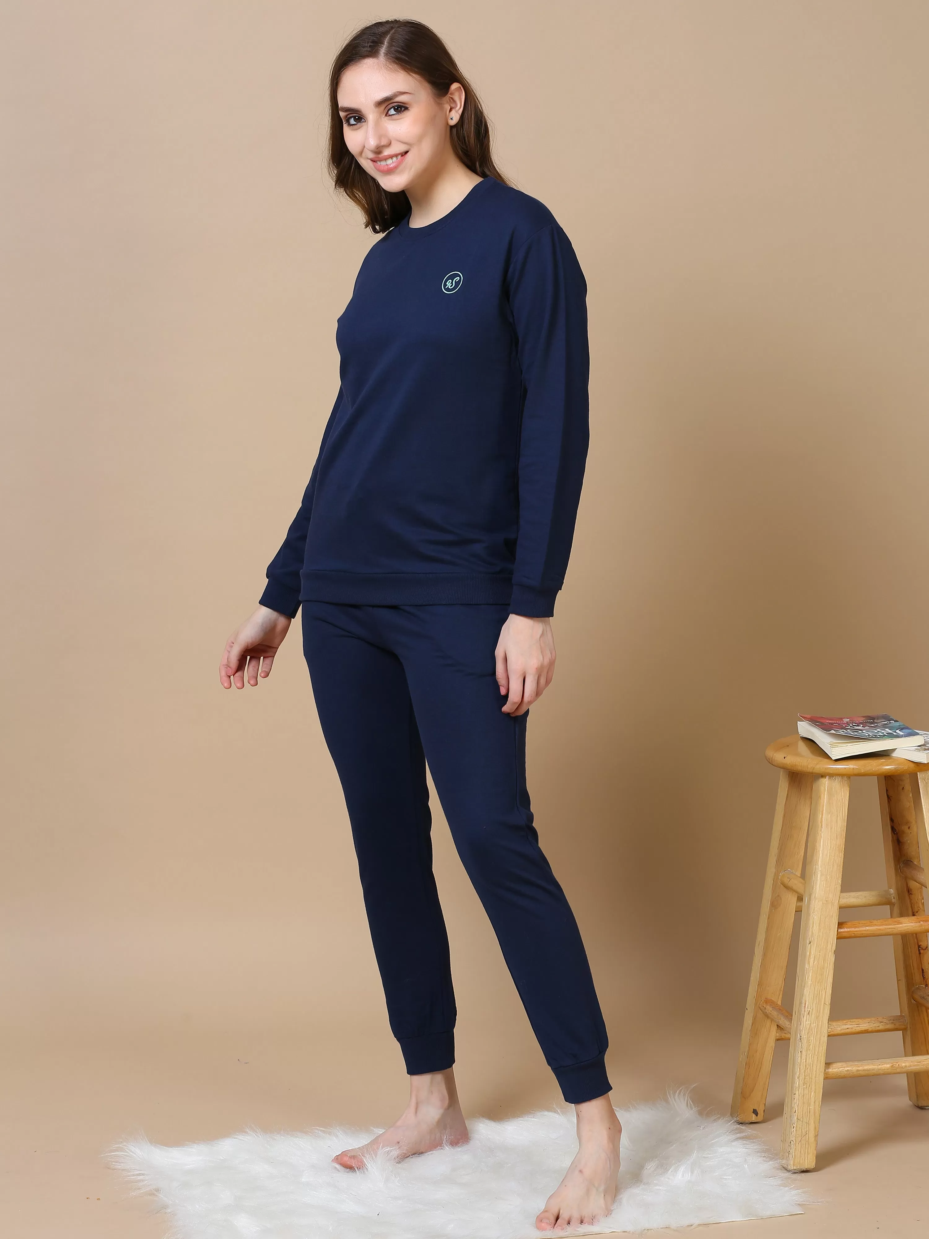 Navy Blue Hosiery Cotton Track Suit