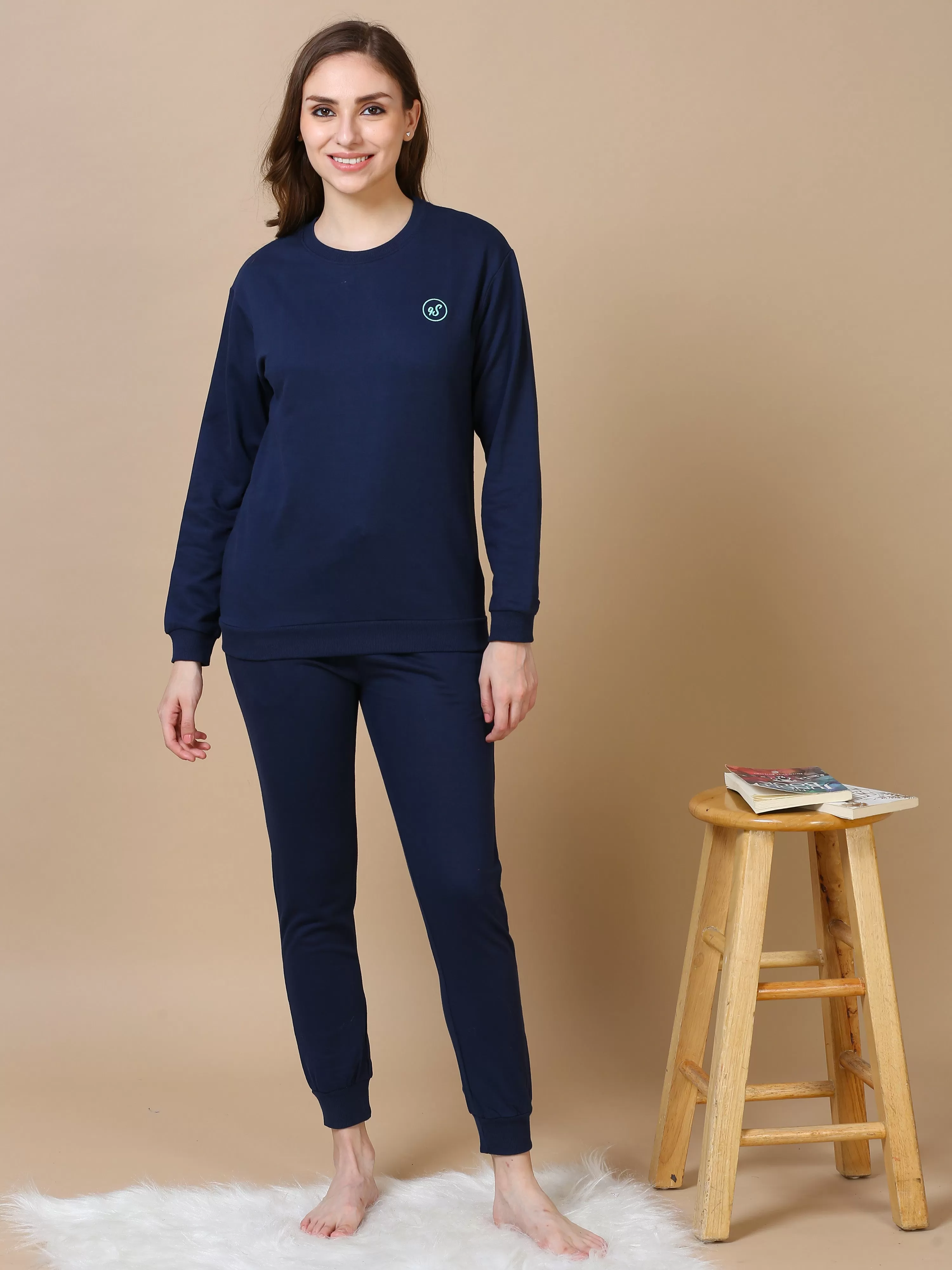 Navy Blue Hosiery Cotton Track Suit