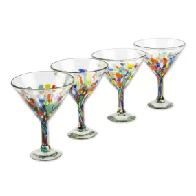 Novica Chromatic Gala Handblown Martini Glasses (Set Of 4)