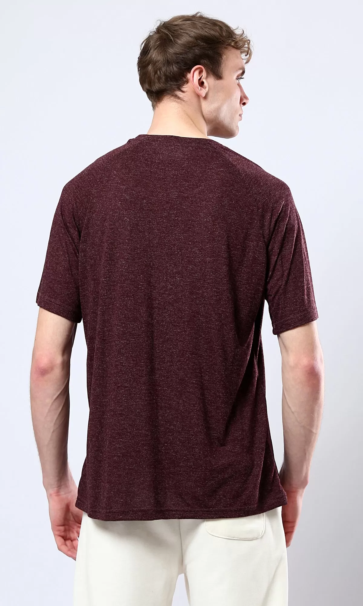 O181704 Slip On Round Neck Heather Burgundy Summer Tee