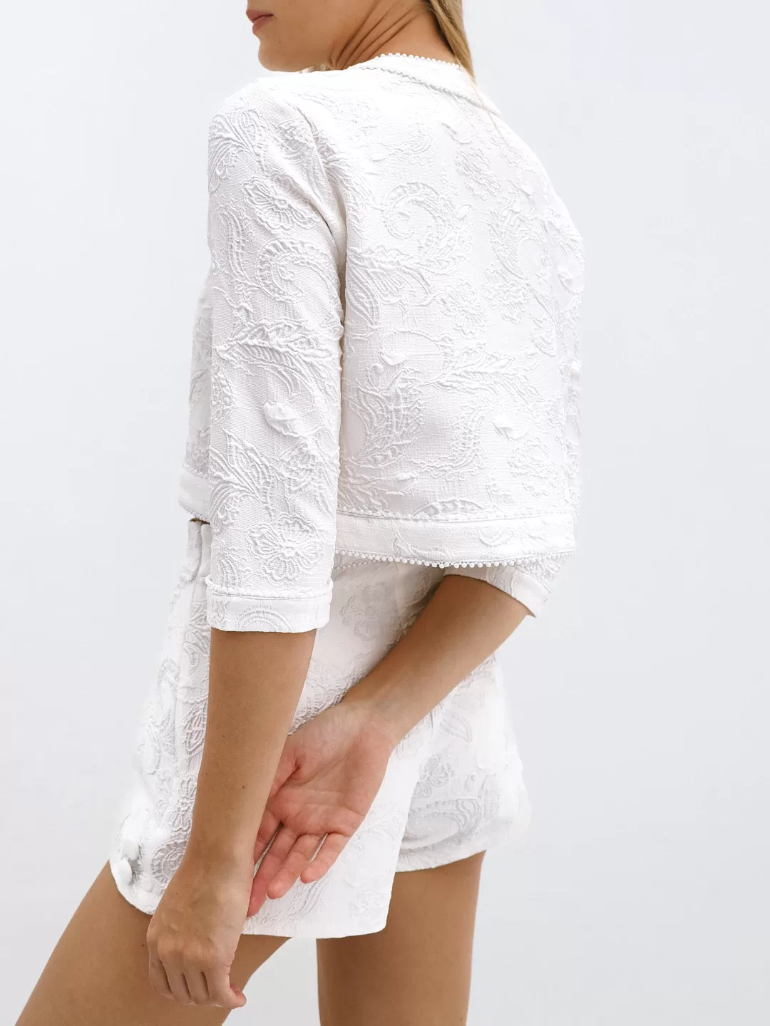 Odea Jacquard Shorts With Pearls | White Ice