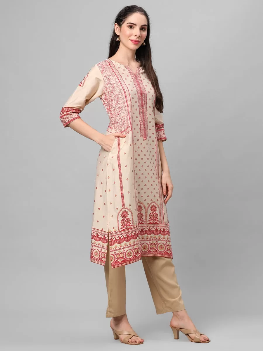 Off White Ornamental Printed Kurta