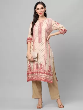 Off White Ornamental Printed Kurta