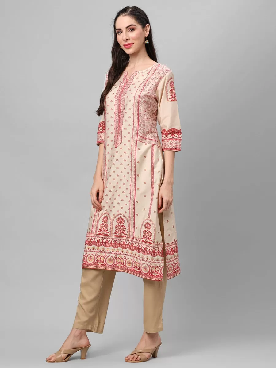 Off White Ornamental Printed Kurta