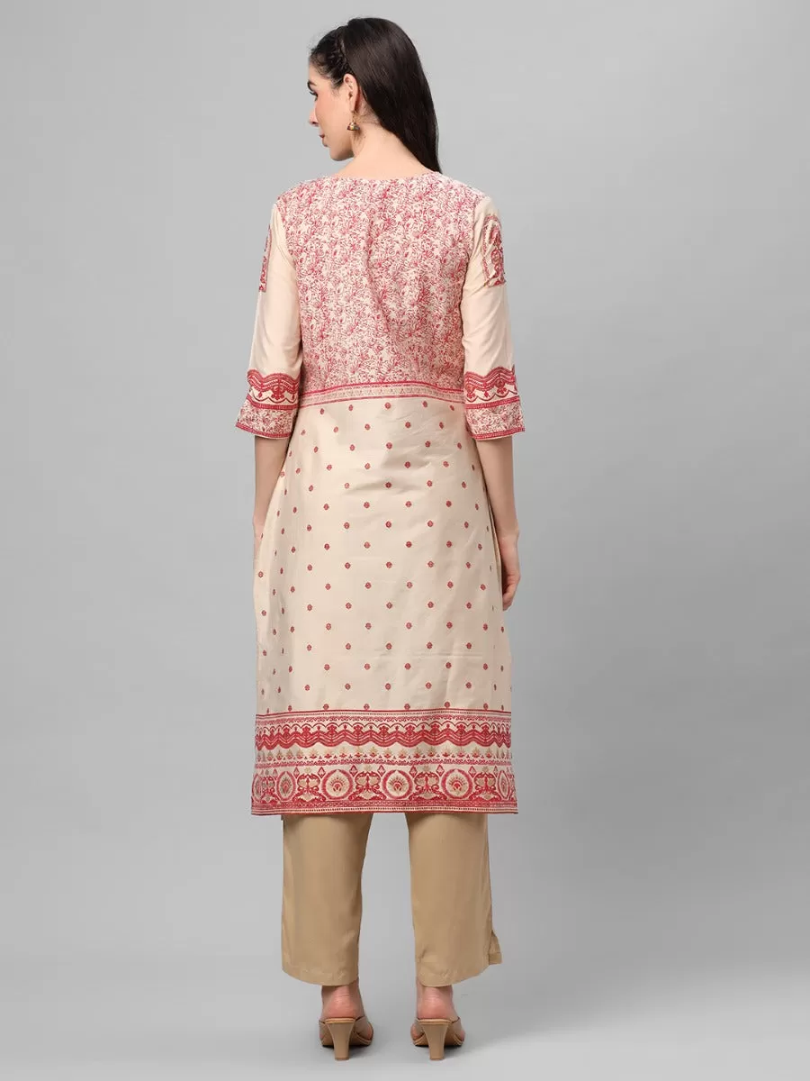 Off White Ornamental Printed Kurta