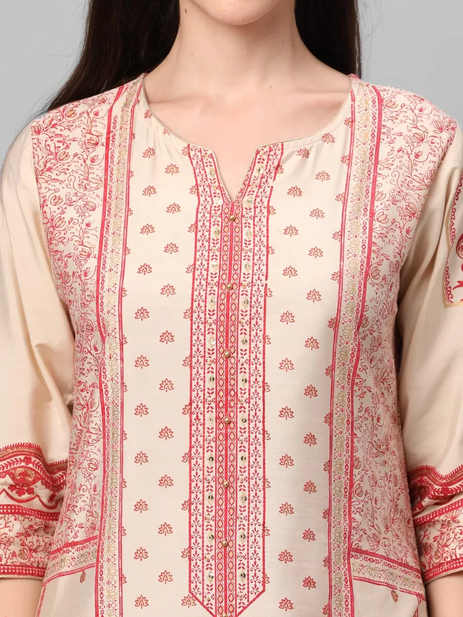 Off White Ornamental Printed Kurta