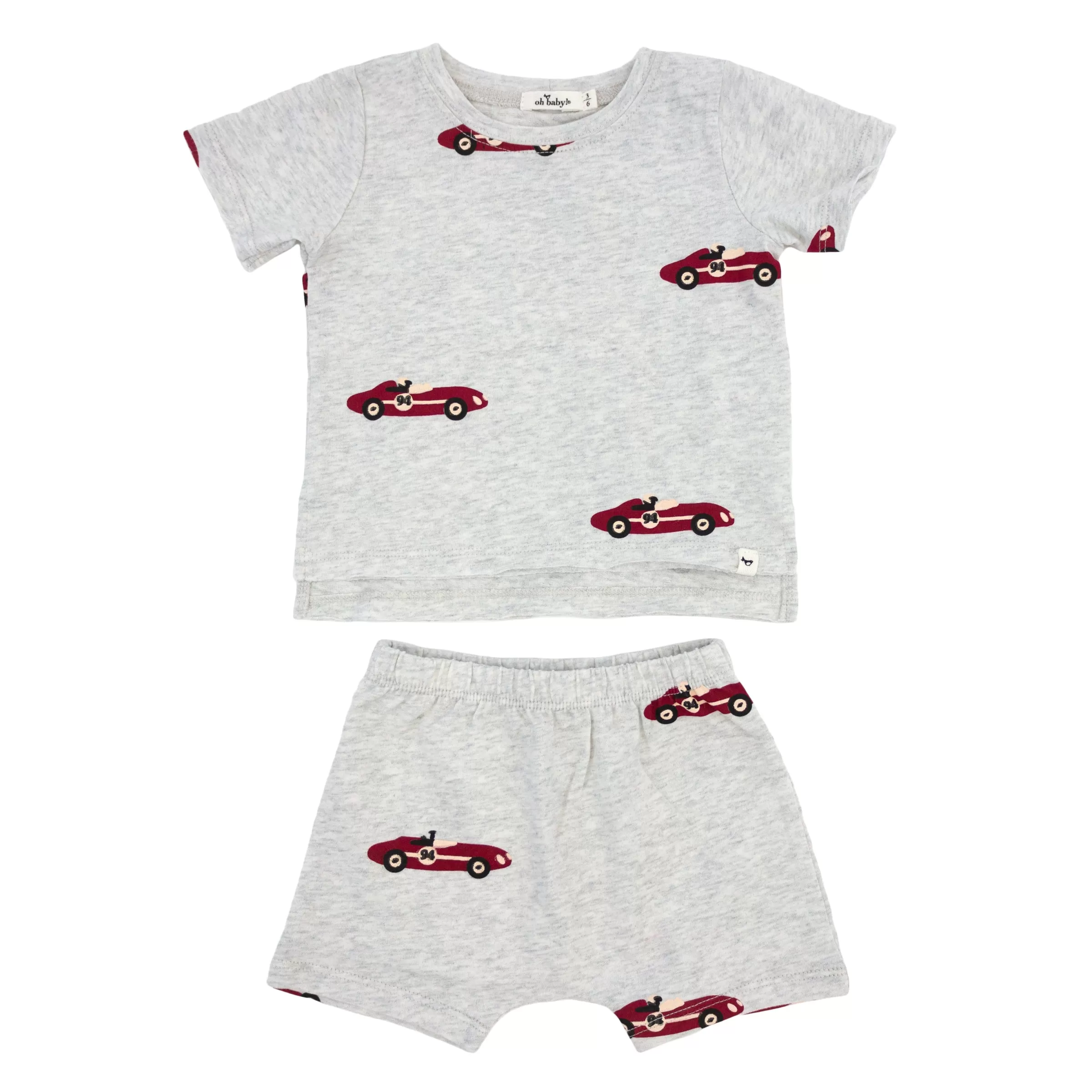 oh baby! Raw Edge Tee and Shorts Set - Racecar Print - Heather Gray