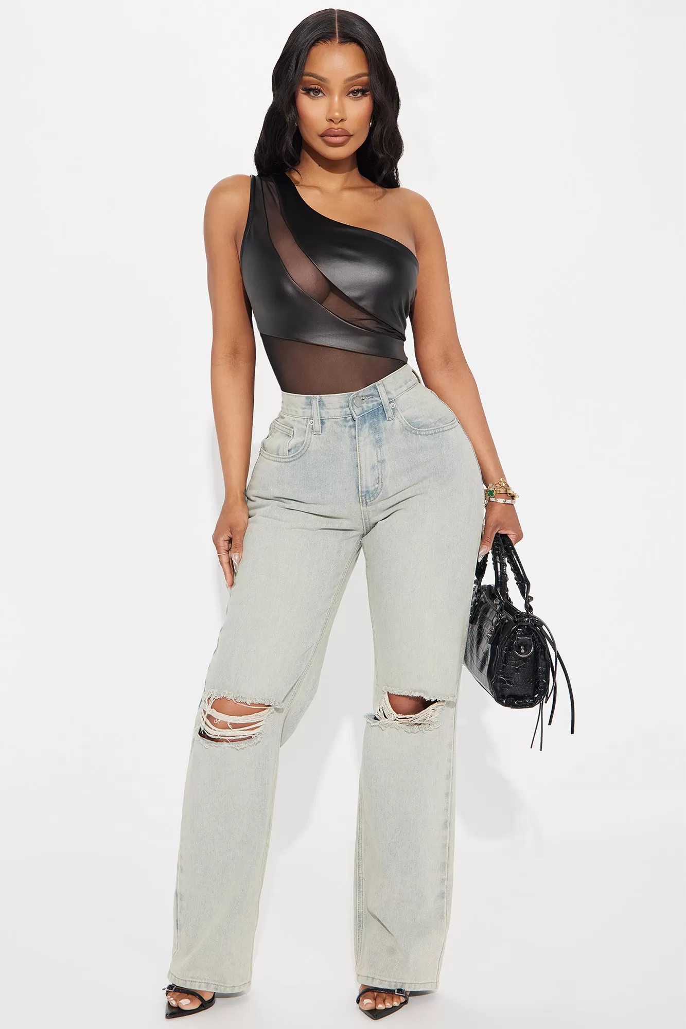 On Your Mind One Shoulder Bodysuit - Black