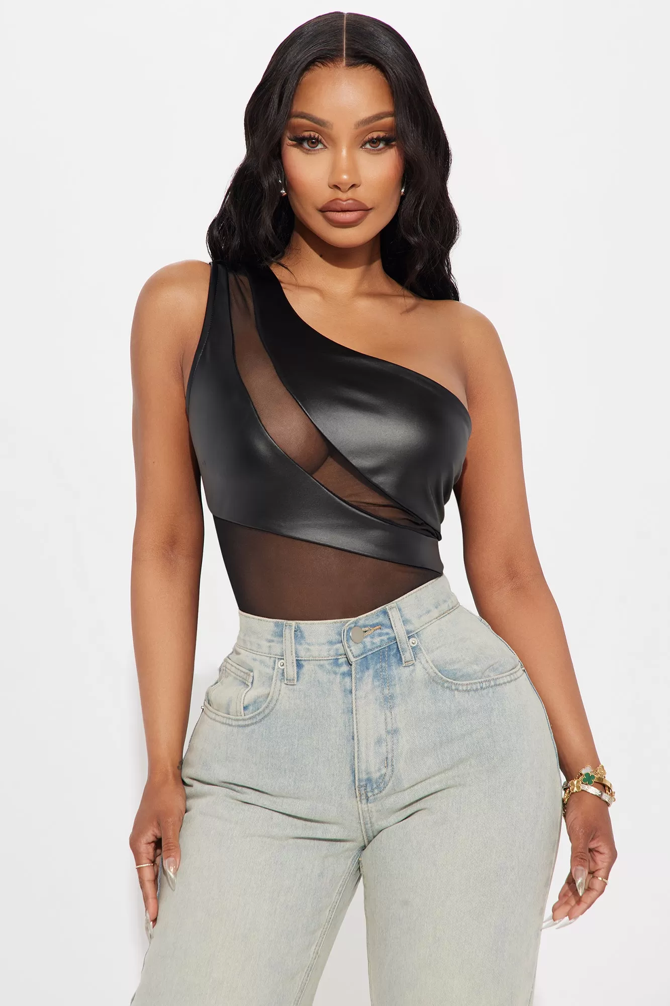 On Your Mind One Shoulder Bodysuit - Black