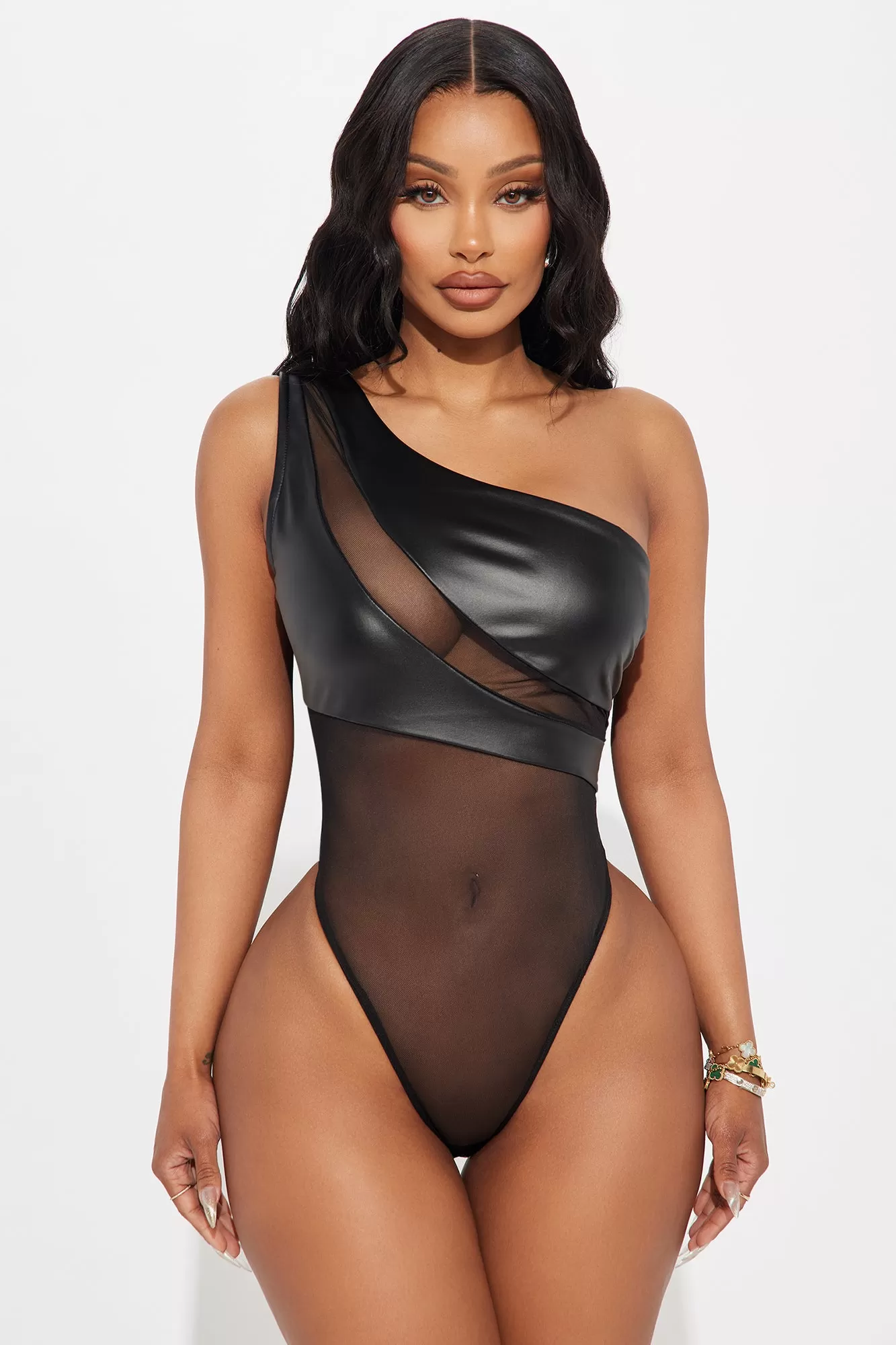 On Your Mind One Shoulder Bodysuit - Black