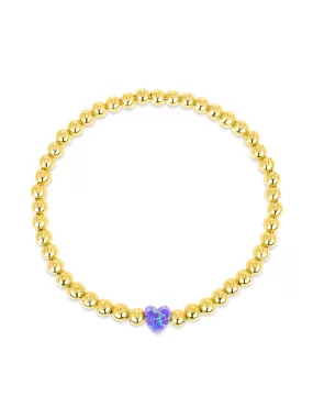 Opal Heart Stretch Bracelet - Purple