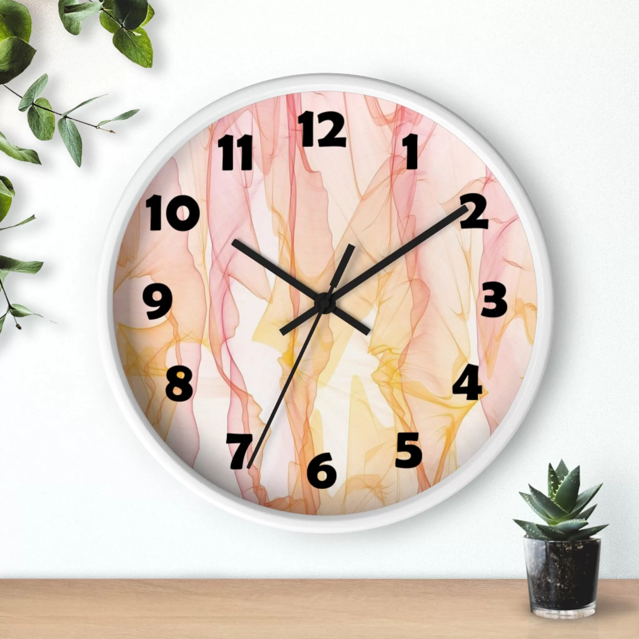 Pastel Wisps Wall Clock, Pink and Orange Wave Wall Clock