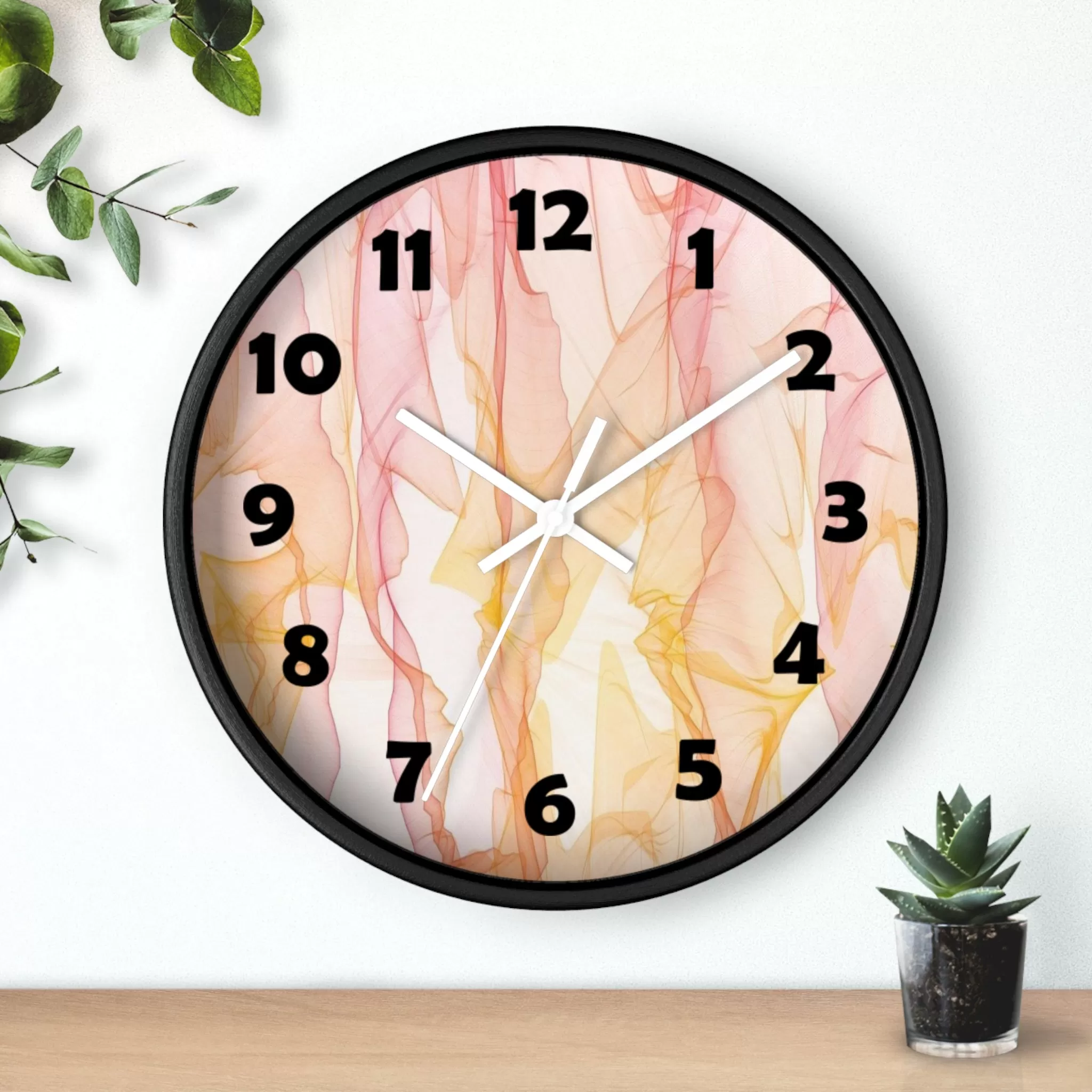 Pastel Wisps Wall Clock, Pink and Orange Wave Wall Clock