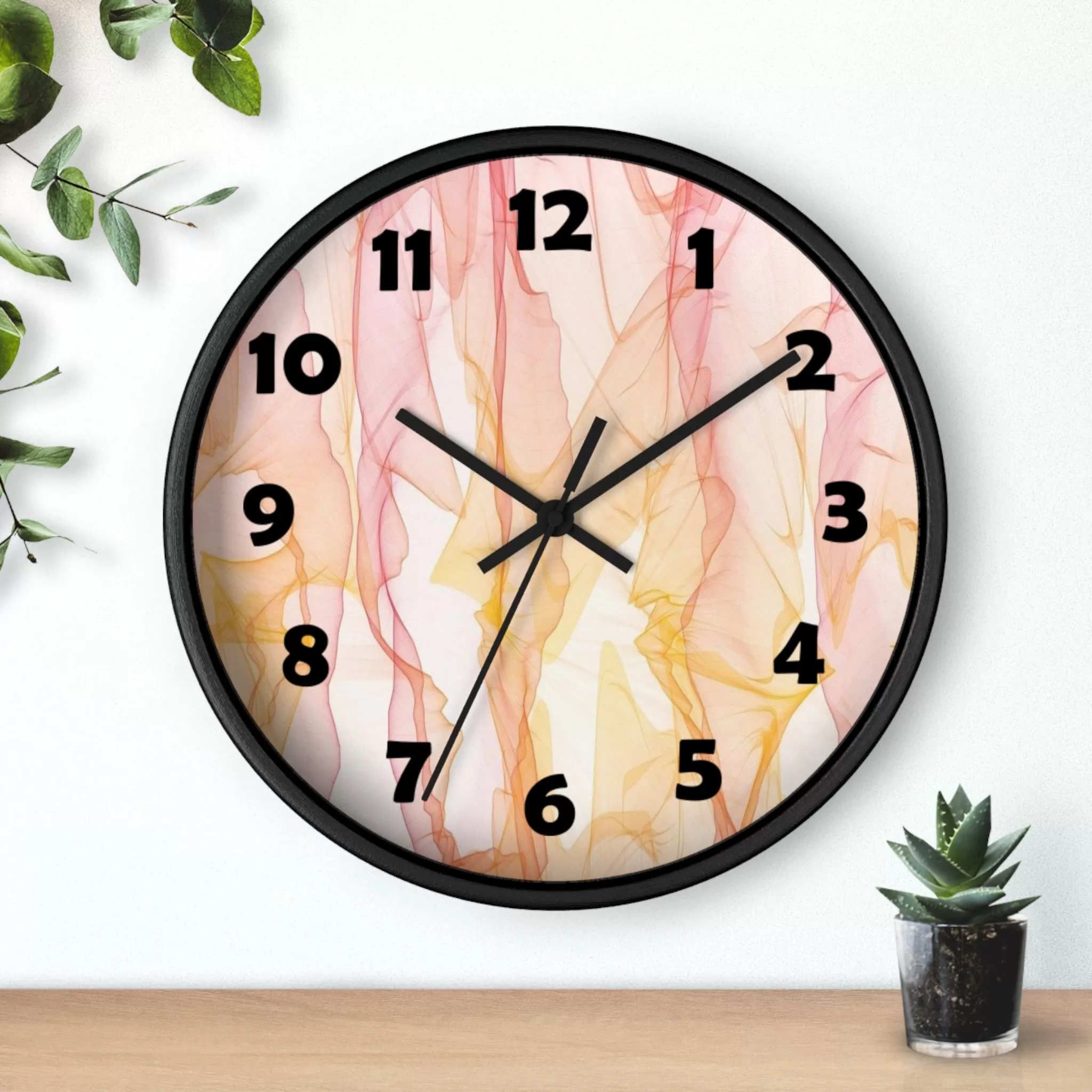 Pastel Wisps Wall Clock, Pink and Orange Wave Wall Clock