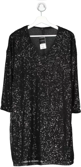 Peacocks Black V-neck Sequin Dress UK 14