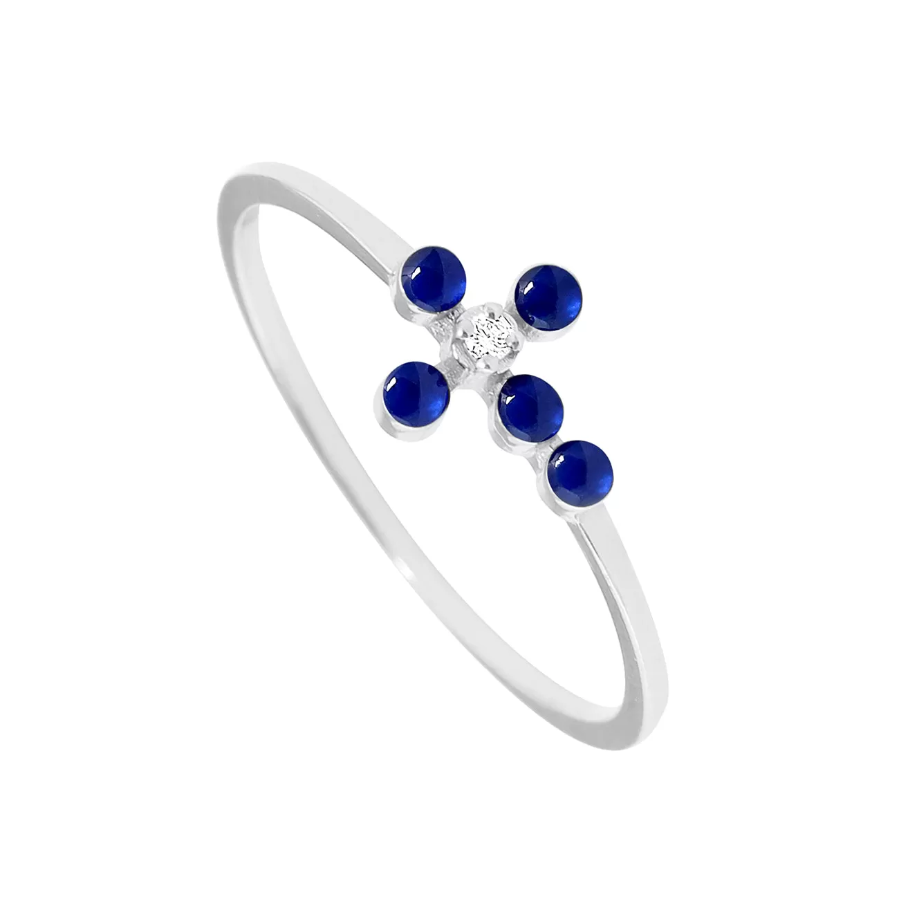 Pearled Cross Diamond Lapis Ring, White Gold, Size 4.75