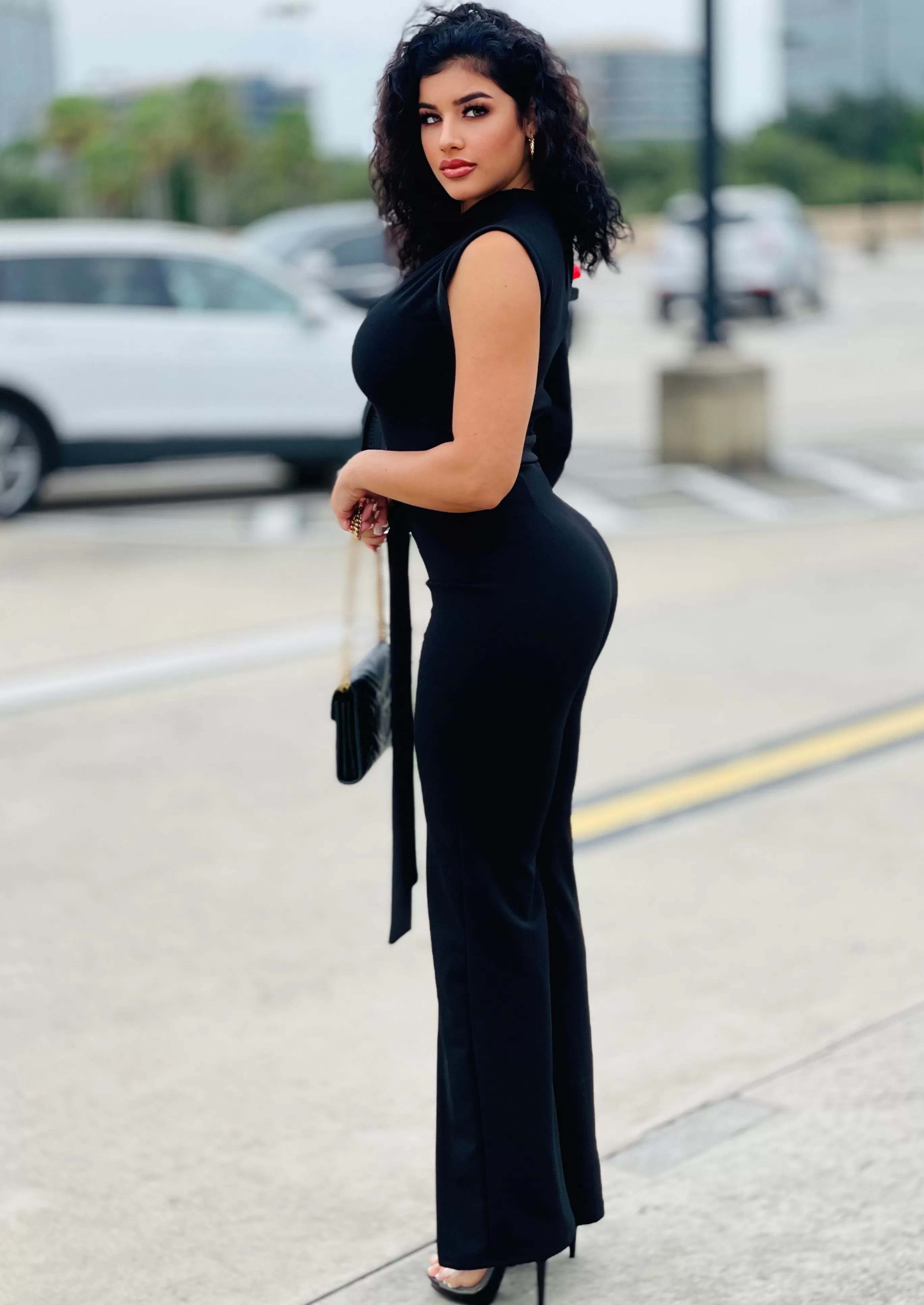 Phebie One Shoulder Black Jumpsuit