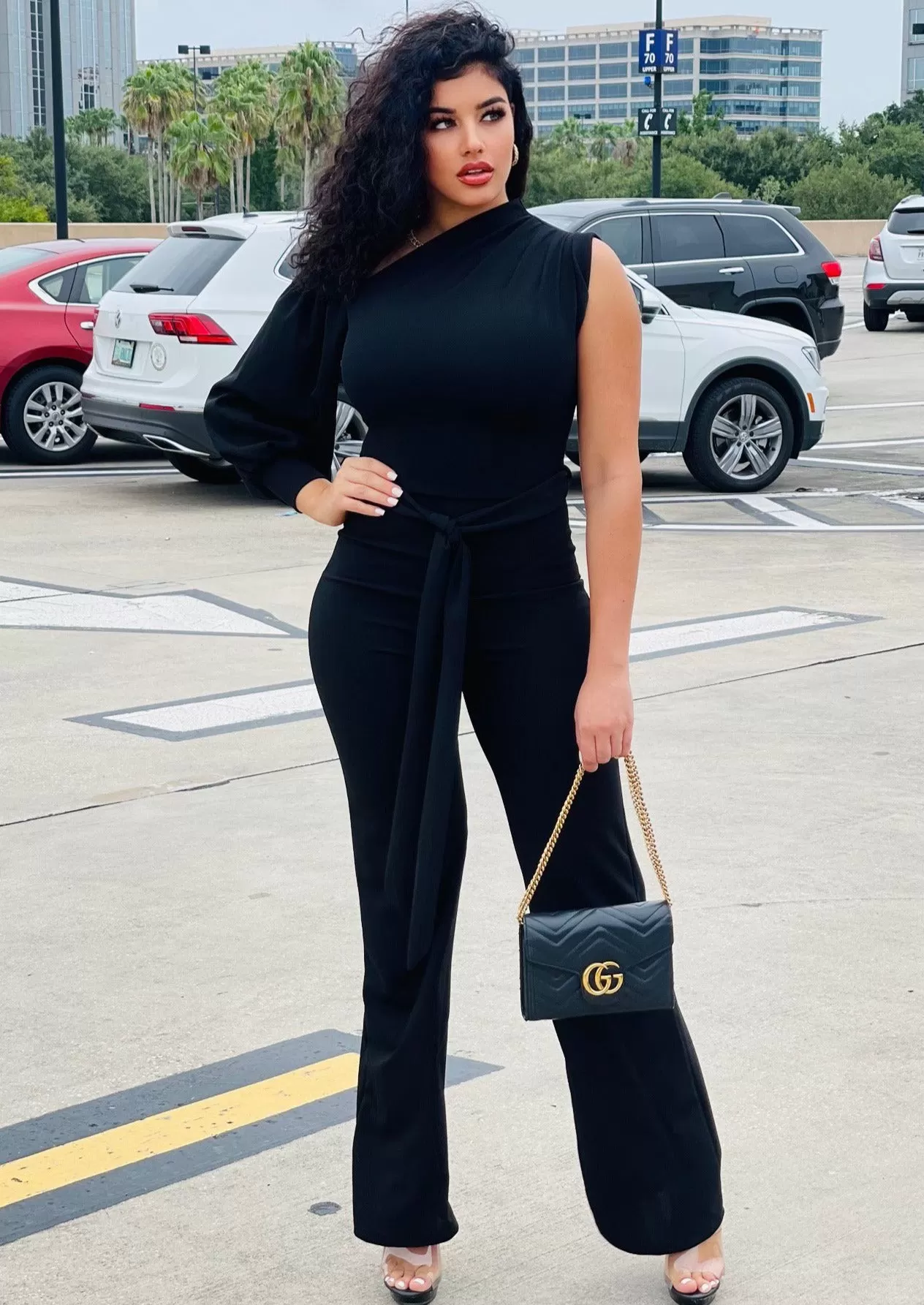 Phebie One Shoulder Black Jumpsuit