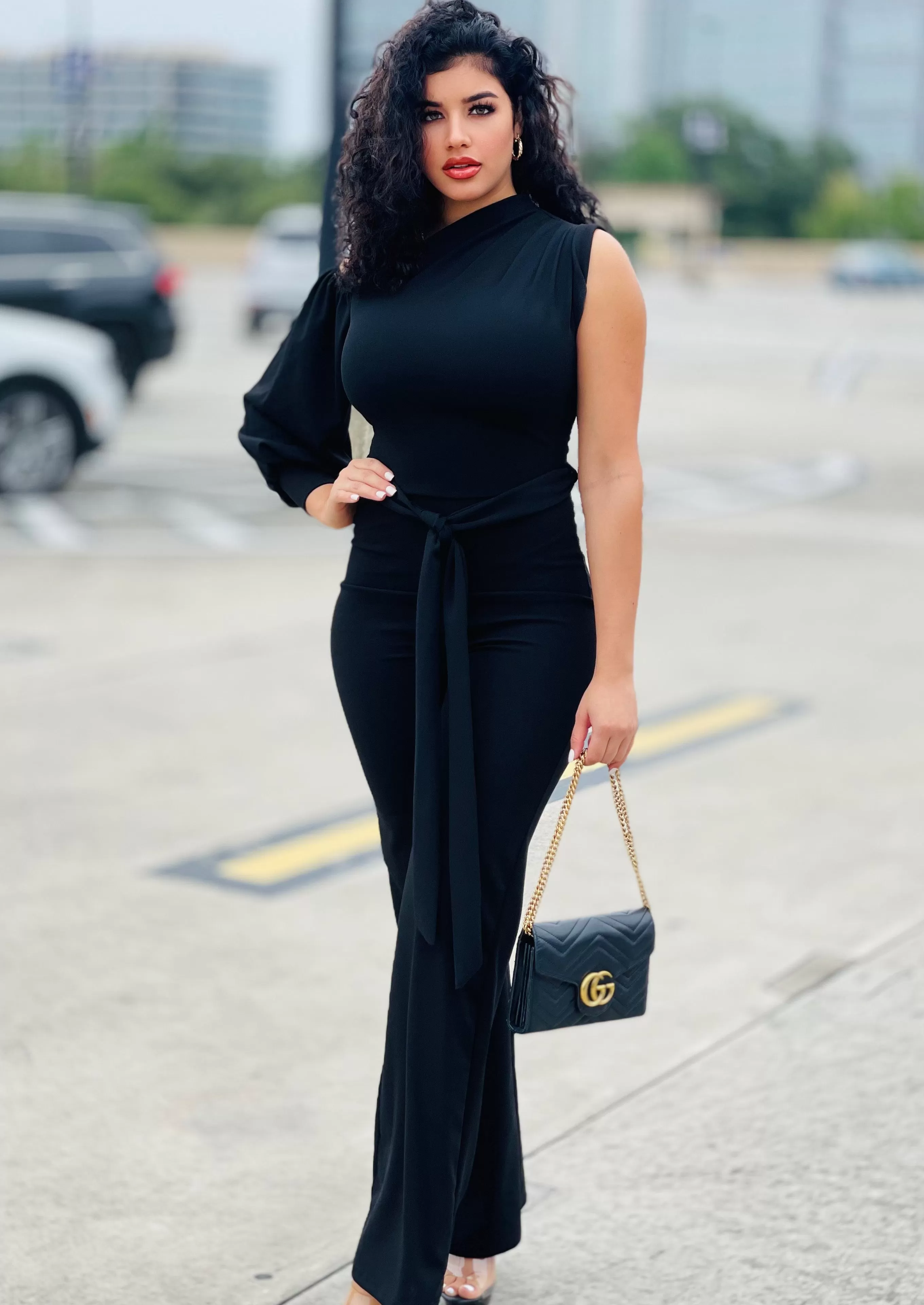 Phebie One Shoulder Black Jumpsuit