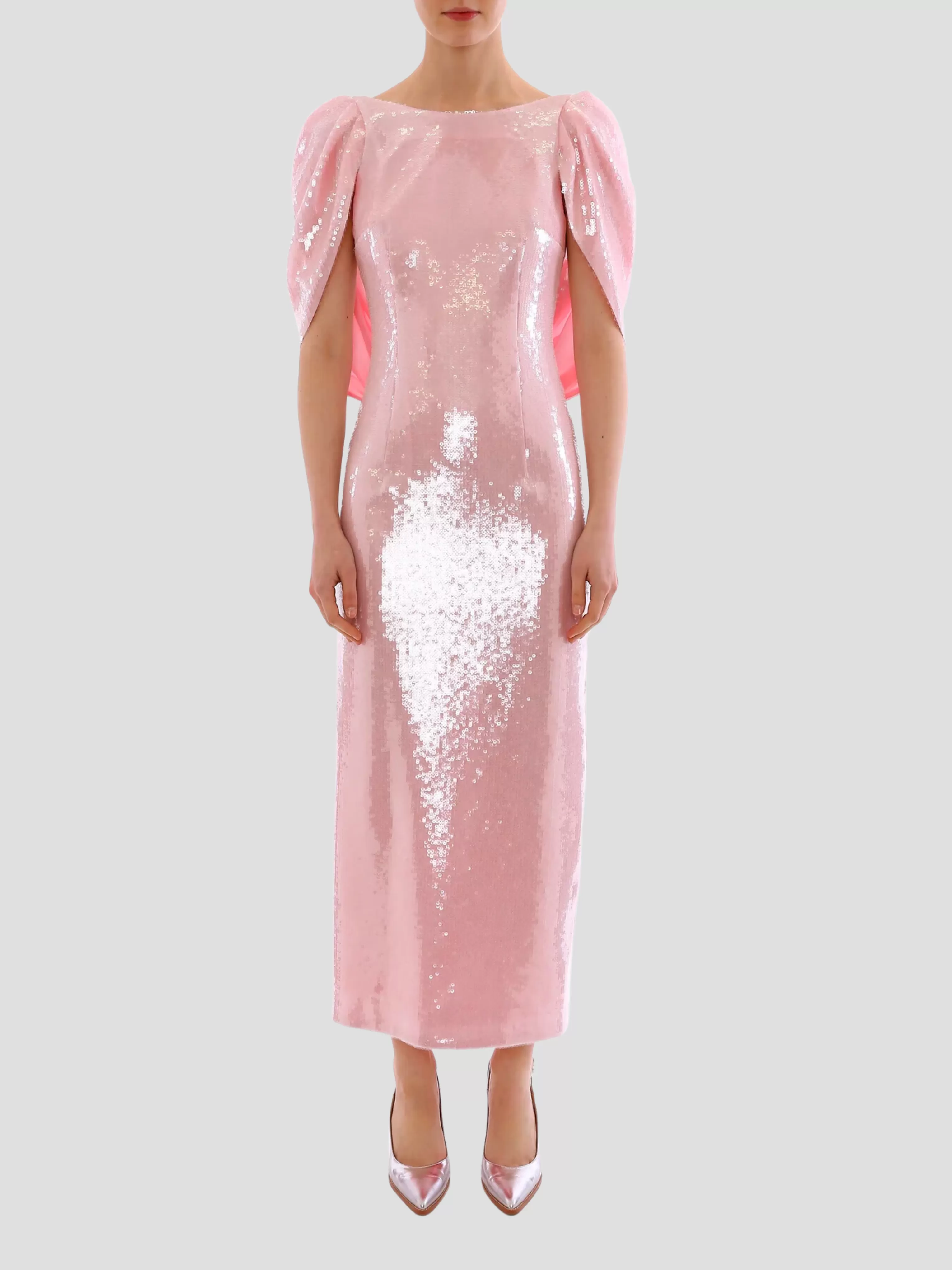 Pink Alba Crepe Shoulder Sequin Gown