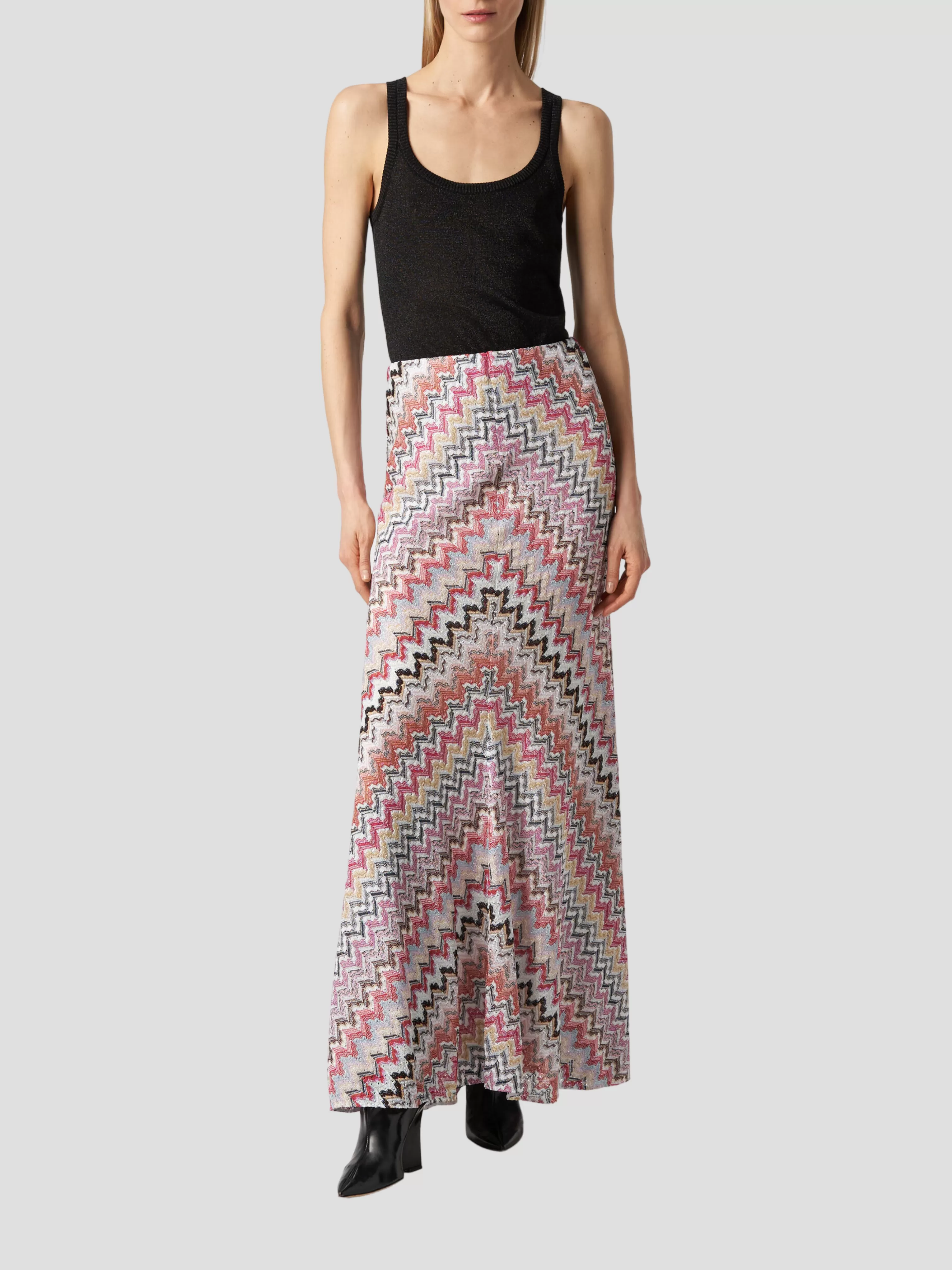 Pink Multi Wavy Zig Zag Midi Skirt