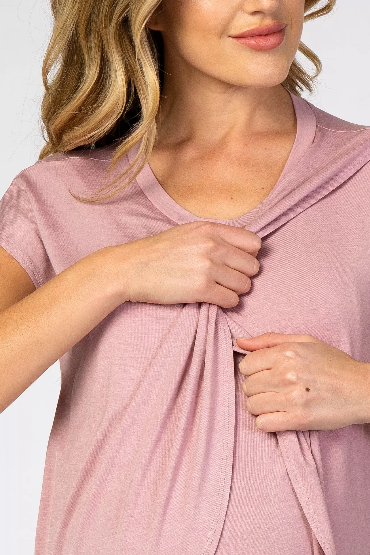 PinkBlush Light Pink Layered Wrap Front Maternity Nursing Top