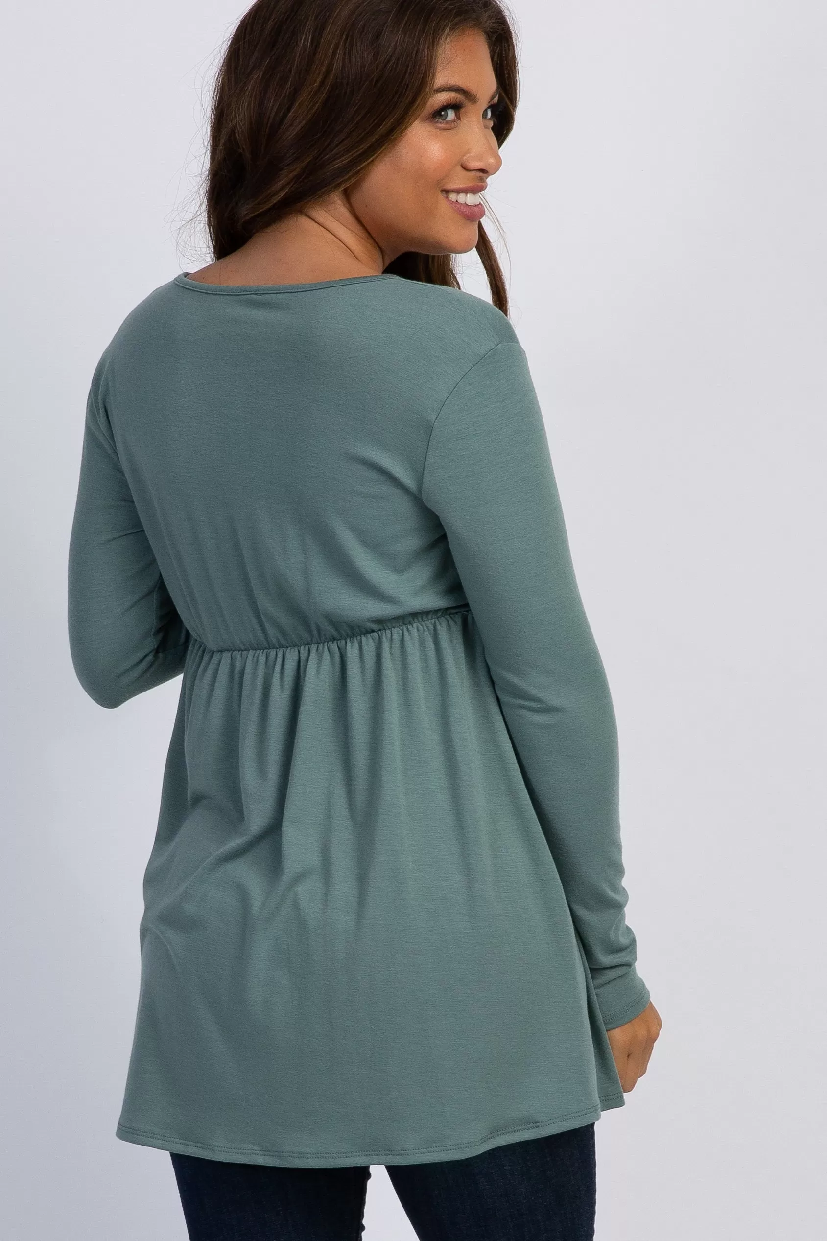 PinkBlush Olive Green Long Sleeve Wrap Front Maternity Nursing Top