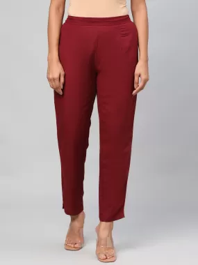 Plain Rayon Burgundy Trouser