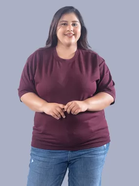 Plus Size Cotton Street Style T-shirts For Summer - Wine