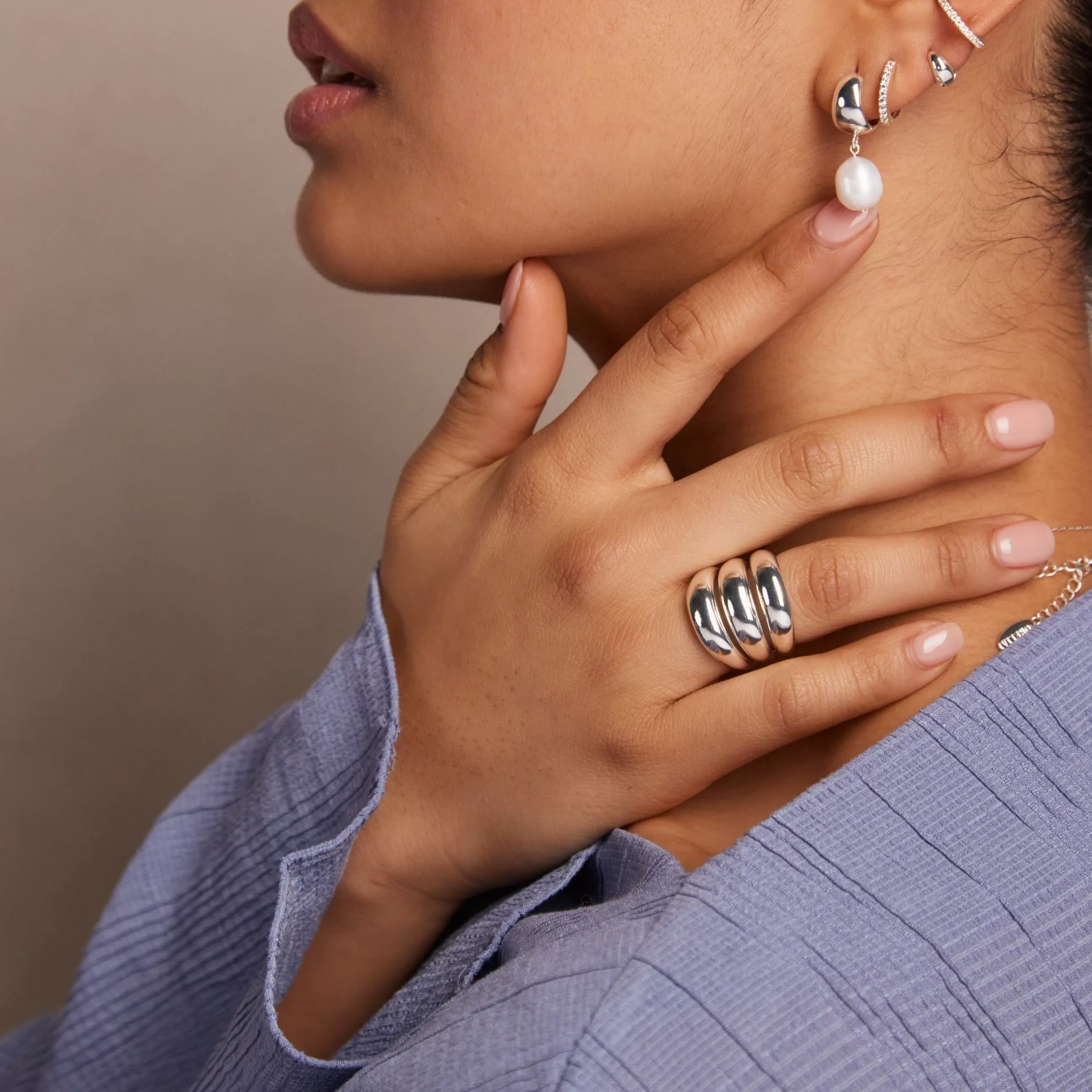 Polished Triple Domed Ring - Silver