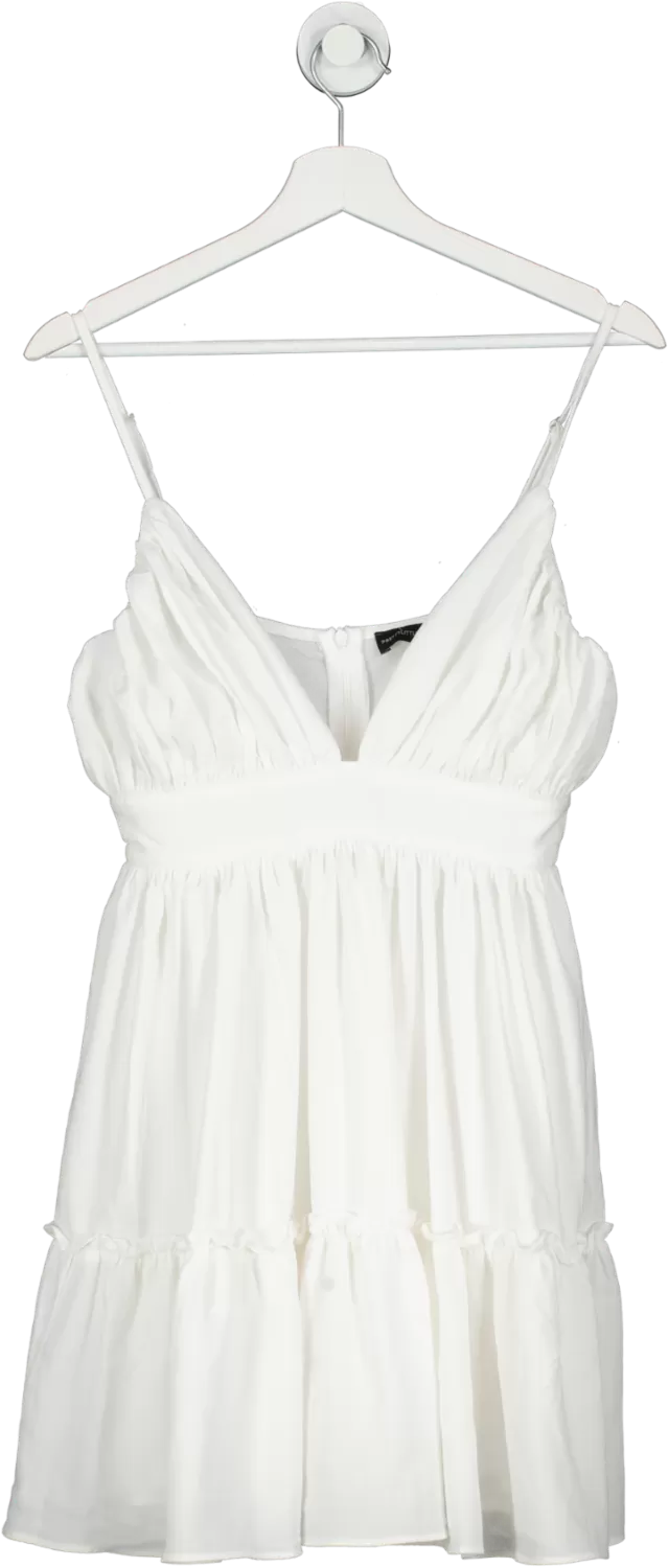 PrettyLittleThing White Frill Hem Mini Dress UK 8