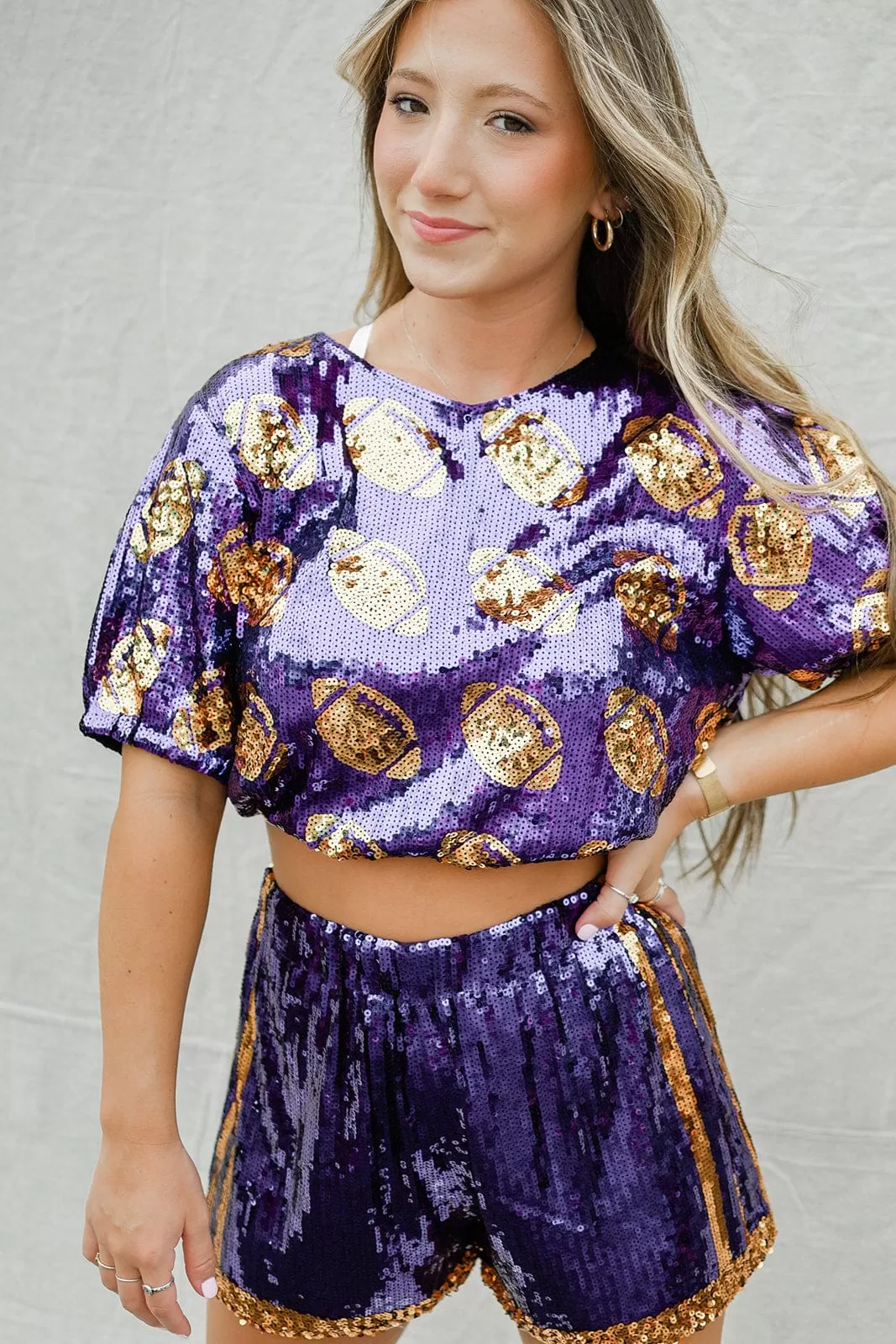 Purple & Gold Sequin Jersey Shorts