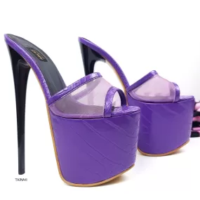 Purple Croco Transparent Detail High Heel Mules