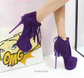 Purple Fringed Platform Ankle Boots