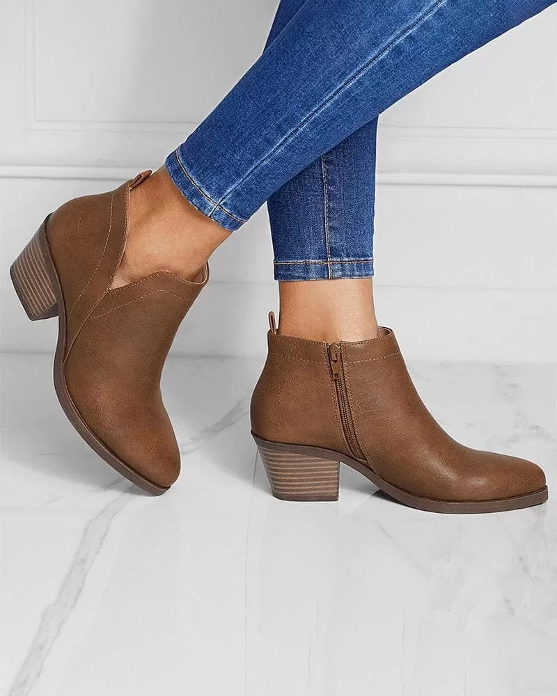 Retro Zipper Ankle Boots