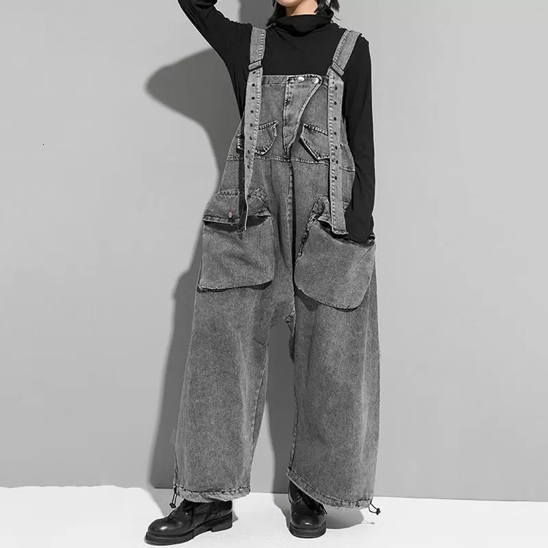 Rie High Waisted Pocket Denim Overalls