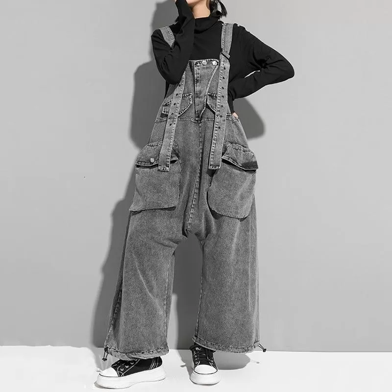 Rie High Waisted Pocket Denim Overalls