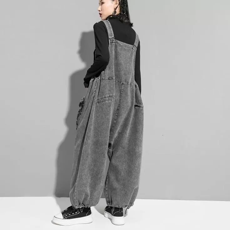 Rie High Waisted Pocket Denim Overalls