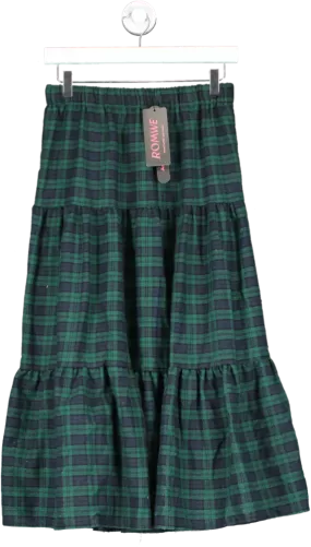 Romwe Green Tartan Midi Skirt UK M