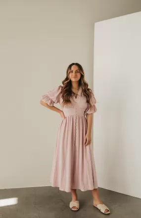 Rose Bubble Sleeve Midi Dress in Blush